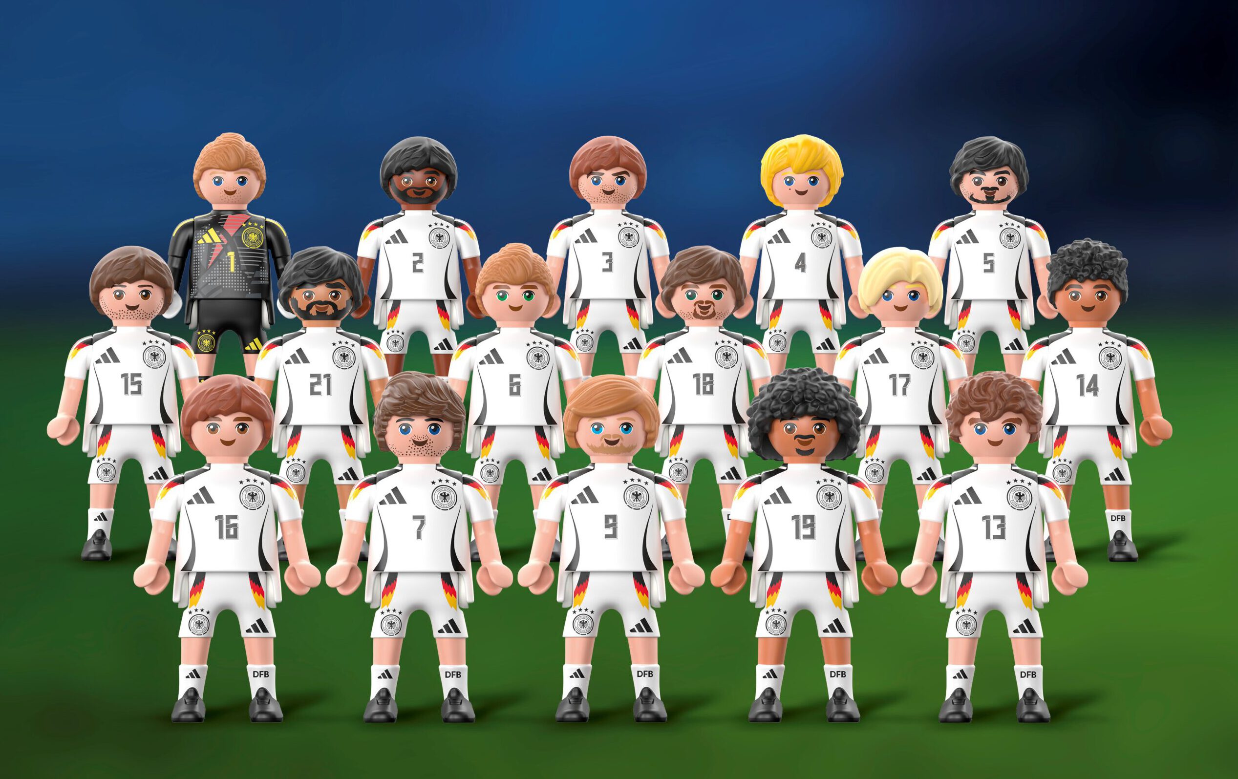 Die DFB-Stars sind los bei Edeka! Zur Fußball-EM 2024 gibt es Playmobil-Kicker bei einer Treueaktion. (c) 2024 PLAYMOBIL / DFB / BLUE OCEAN